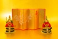 Kadomatsu and gold folding screen of the image New Years card materials and New Year material