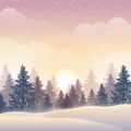 Winter sunrise on the pine forest panoramic illustration