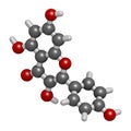Kaempferol antioxidant molecule. 3D rendering. Atoms are represented as spheres with conventional color coding: hydrogen white,