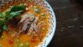 Kaeng Pled Ped Yang Roasted Duck in Red Curry, Popular Thai food. Royalty Free Stock Photo