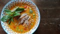 Kaeng Pled Ped Yang Roasted Duck in Red Curry, Popular Thai food. Royalty Free Stock Photo