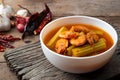 Kaeng Som Puk Marum or Thai Moringa curry with shrimp has a spicy and sour soup taste