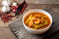 Kaeng Som Puk Marum or Thai Moringa curry with shrimp has a spicy and sour soup taste