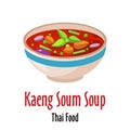 Kaeng soum thai soup icon, spicy tasty dish in colorful bowl isolated vector illustration. Royalty Free Stock Photo