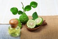 Bergamot with aromatic spa of bottles essential oil Royalty Free Stock Photo