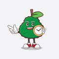 Kaffir Lime cartoon mascot character holding a clock