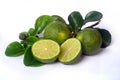 Kaffir Lime or Citrus hystrix. Some are whole, some have been sliced Royalty Free Stock Photo