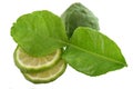 Kaffir lime with leaf isolated on white