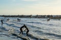 Kafountine, Senegal - November 26, 2013: Return of the fishermen in wooden boats at beach in Casamance