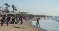 Kafountine, Senegal - November 26, 2013: Return of the fishermen in wooden boats at beach in Casamance