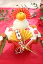 Kagami-mochi a round rice-cake and a bitter orange offered to a deity Royalty Free Stock Photo