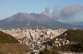 Kagoshima, Japan with Mount Sakurajima erupting Royalty Free Stock Photo