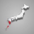 Kagoshima region location within Japan 3d map