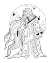 Kaguya Hime on the Moon background. Fairytale character design.