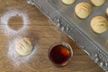 Kahk El Eid - Cookies of Eid El Fitr with red tea for breakfast at Islamic Feast Royalty Free Stock Photo