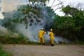 Kahuku, HI - Jan 3, 2024: Honolulu Fire Department HFD firefighters responding to wild brush fire in Oahu. Royalty Free Stock Photo