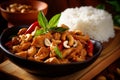 Kai Med Ma Muang chicken with cashew nuts and rice Thailand food AI generated