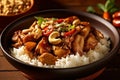 Kai Med Ma Muang chicken with cashew nuts and white rice Thailand food AI generated
