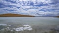 Fozen River Blue Sky Yellow Grassland in Bayanbulak  in early Spring Royalty Free Stock Photo