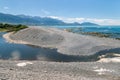 Kaikoura coastline with stream and pebble beach, South Island, New Zealand Royalty Free Stock Photo