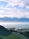 Kaikoura in New Zealand. Between road mountain and sea. Royalty Free Stock Photo