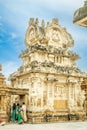 Kailasanathar ancient temple entrance decorated with idol statues decoration, Kanchipuram, Tondaimandalam region, Tamil Nadu, Royalty Free Stock Photo