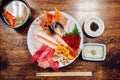 Kaisendon premium Japanese sashimi rice bowl top view shot Royalty Free Stock Photo