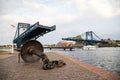 Kaiser-Wilhelm-Bridge with open north side is a rotatable steel car bridge and landmark in Wilhelmshaven Germany