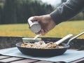 Kaiserschmarren or original Austrian chopped pancakes with sugar