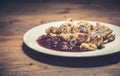 Kaiserschmarrn pancakes dessert served with plum compote Royalty Free Stock Photo