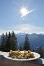 Kaiserschmarrn and plum roaster on an Austrian ski hut.