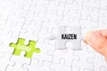 The kaizen word on white jigsaw go to replace change word on green gap - idea answer concept