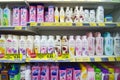 KAJANG, MALAYSIA - 28 MAY 2019: Shelves with variety of hair and bodycare products display in supermarket Royalty Free Stock Photo