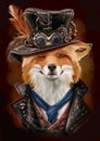 Sly fox in steampunk clothes