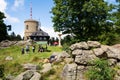 People on the oldest Czech stone lookout tower - Josefs lookout tower at Mount Klet in Blansky forest