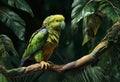 Kakapo parrot on a branch in the jungle. Exotic birds wallpaper Royalty Free Stock Photo
