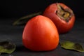 Kaki fruit. Persimmon. Sweet fuyu. Ripe diospirus