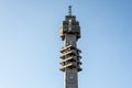 The Kaknas Tower Kaknastornet TV tower with the Teracom broadcasting company sign built in neo-brutalism architectural styla. It Royalty Free Stock Photo