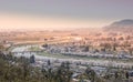 Akita,Tohoku,Japan:Panoramic view of Kakunodate town and the Hinokinaigawa River during cherry blossom festival as seen from the f