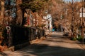 Kakunodate old Samurai town peaceful street with people riding bucycle in Akita, Tohoku region - Japan Royalty Free Stock Photo