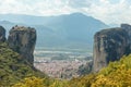 Kalabaka or Kalambaka town surrounded by Meteora rock formations