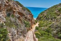 Kaladi beach, scenery with crystal clear water and the rock formation against a deep blue sky in Kythira island during Summer