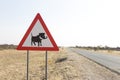 Road sign of wild pork danger in Namibia road Royalty Free Stock Photo