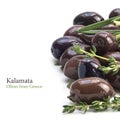 Kalamata, aromatic black olives from Greece as border backgroun Royalty Free Stock Photo