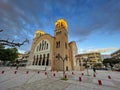 KALAMATA, GREECE - JANUARY 2022: Urban view of Taxiarches church in Kalamata, Greece. It is the largest sacred temple in the town