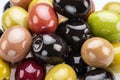 Kalamata, green and black olives. Food background