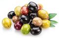 Kalamata, green and black olives isolated on white background Royalty Free Stock Photo