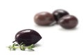 Kalamata, the spicy black olive from Greece, isolated on white