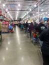 Long waiting check out line in Costco, panic buying
