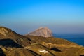 Kalamos rock view from Anafi`s Chora village Royalty Free Stock Photo